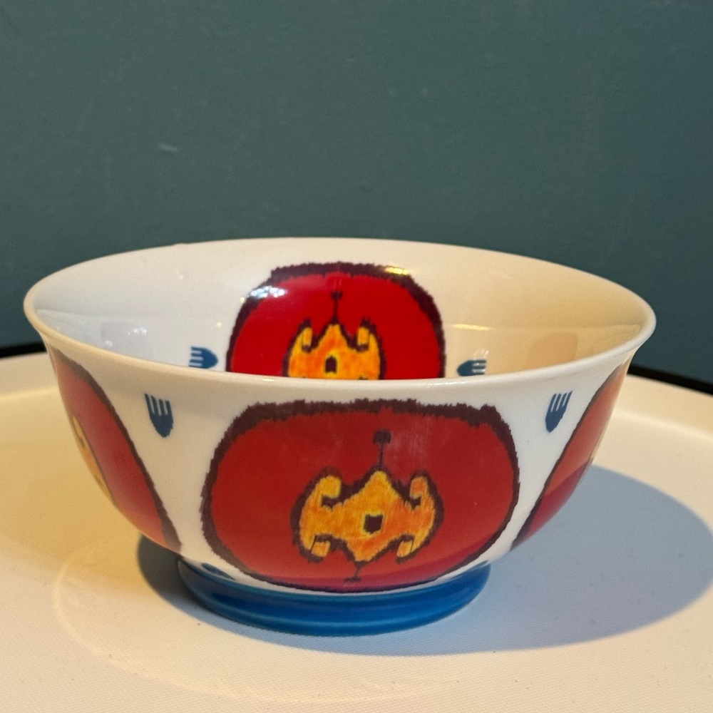 Anthropologie Colorful Ceramic Bowl with Red and Blue Design pattern